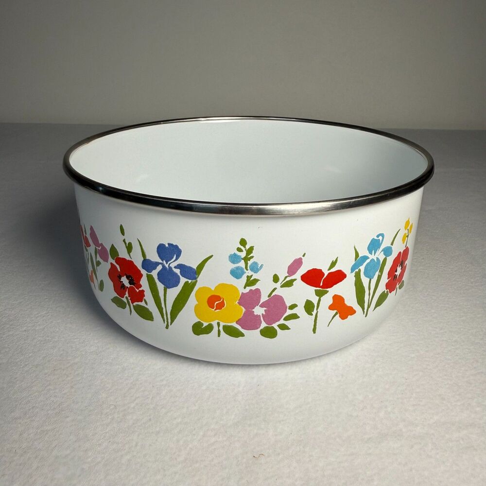 Vintage 1984 Gailstyn Sutton Early Spring Enamel Bowl Floral Poppy Iris Taiwan